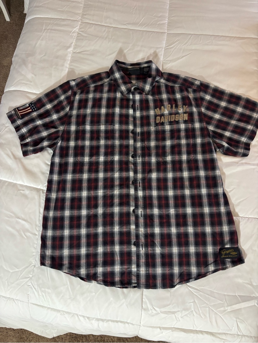 Harley-Davidson Red, Black & White Plaid Short-Sleeve Button Shirt size XL